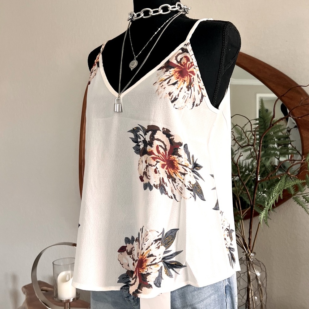 NWOT - Floral Double V-Neck Cami Top